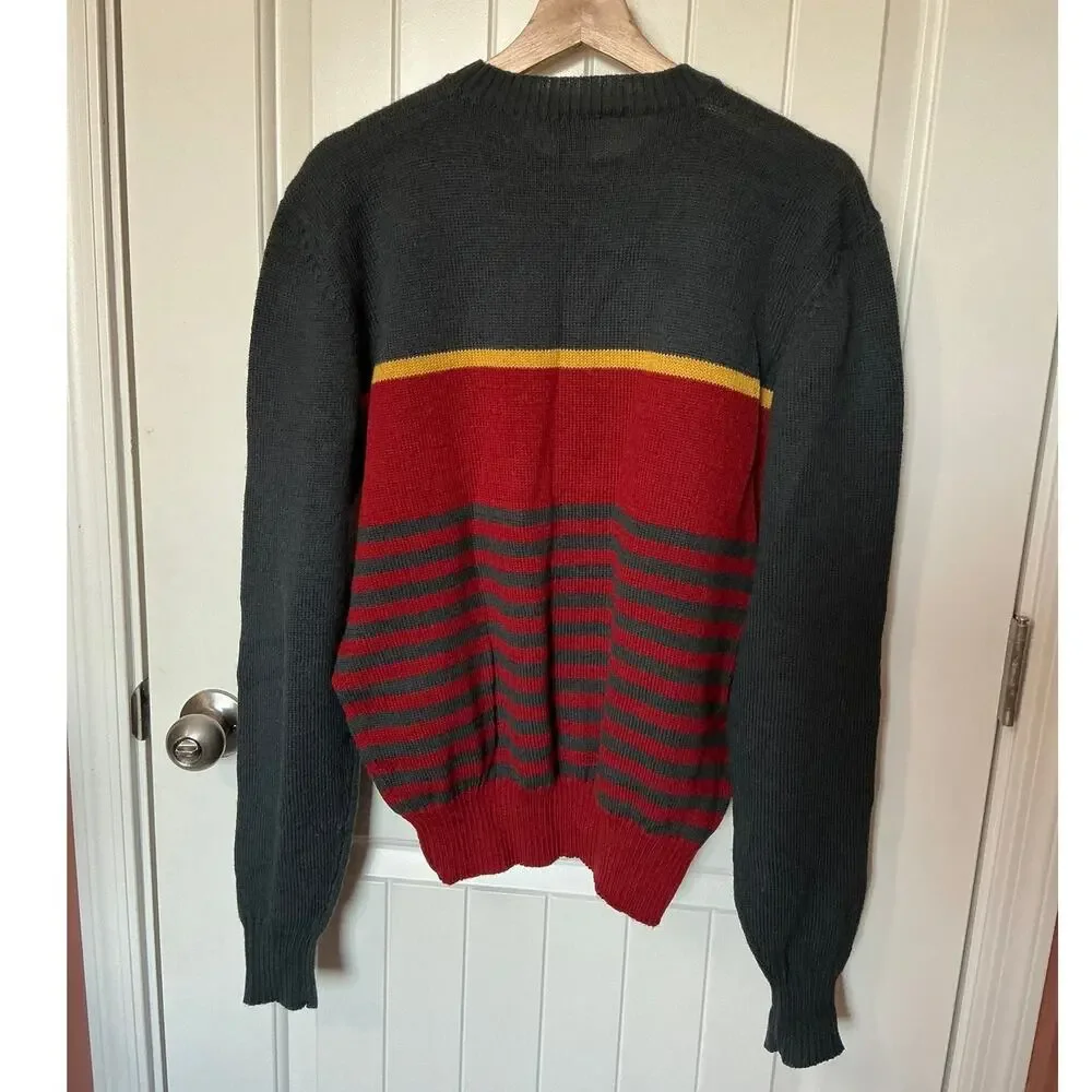 Vintage 70s Calvin Klein Striped Wool Sweater Men's Large Red/Navy